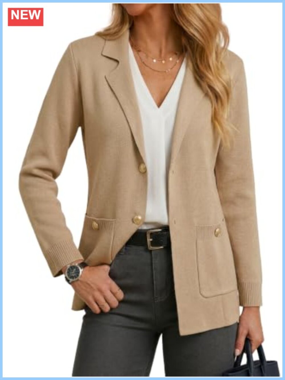 Sweater Blazer Long Sleeve Knit Cardigan Open Front Business Casual Work